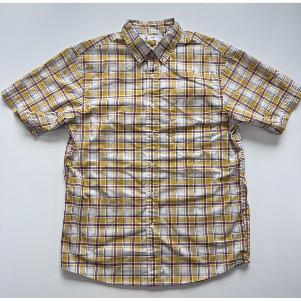 UNIQLO Plaid Short Sleeve‎ Button Down Shirt Yellow Mens XS Lightweight Cotton